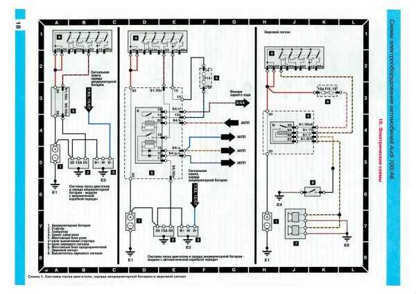 Оригинальная электропроводка Ауди 100: схема пуска двигателя и звуковых сигналов