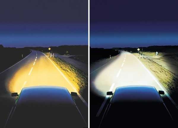Сравнение освещения дороги галогенными и ксеноновыми лампами в темное время суток