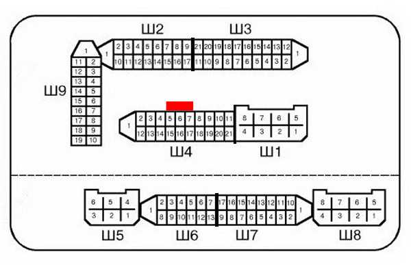 Нумерация штекеров в соединительных колодках монтажного блока ВАЗ-2115
